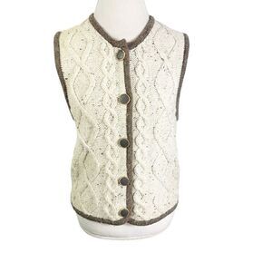 Obermeyer Cable Knit Sweater Artsy Button Cardigan Embroidery Womens Size S VTG